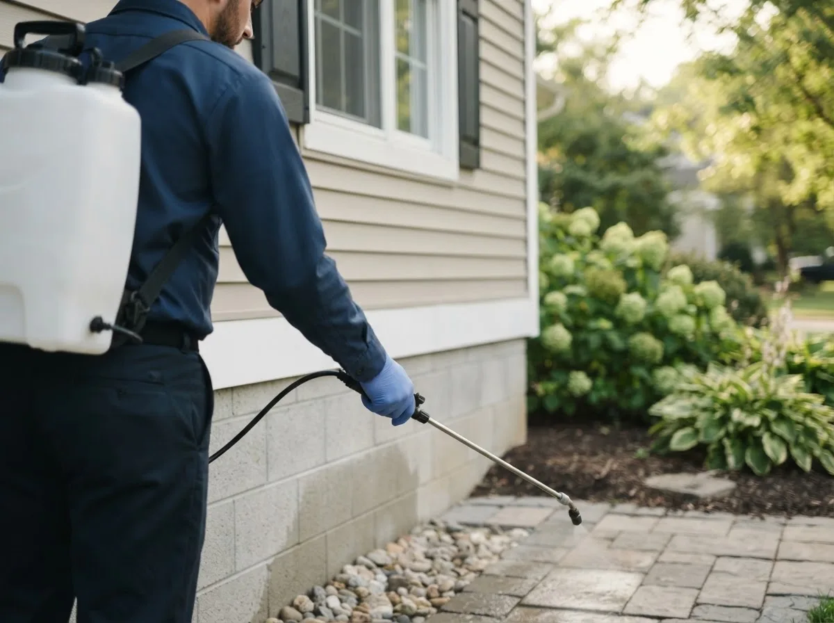 Pest control technician inspecting a home in Millville, MA